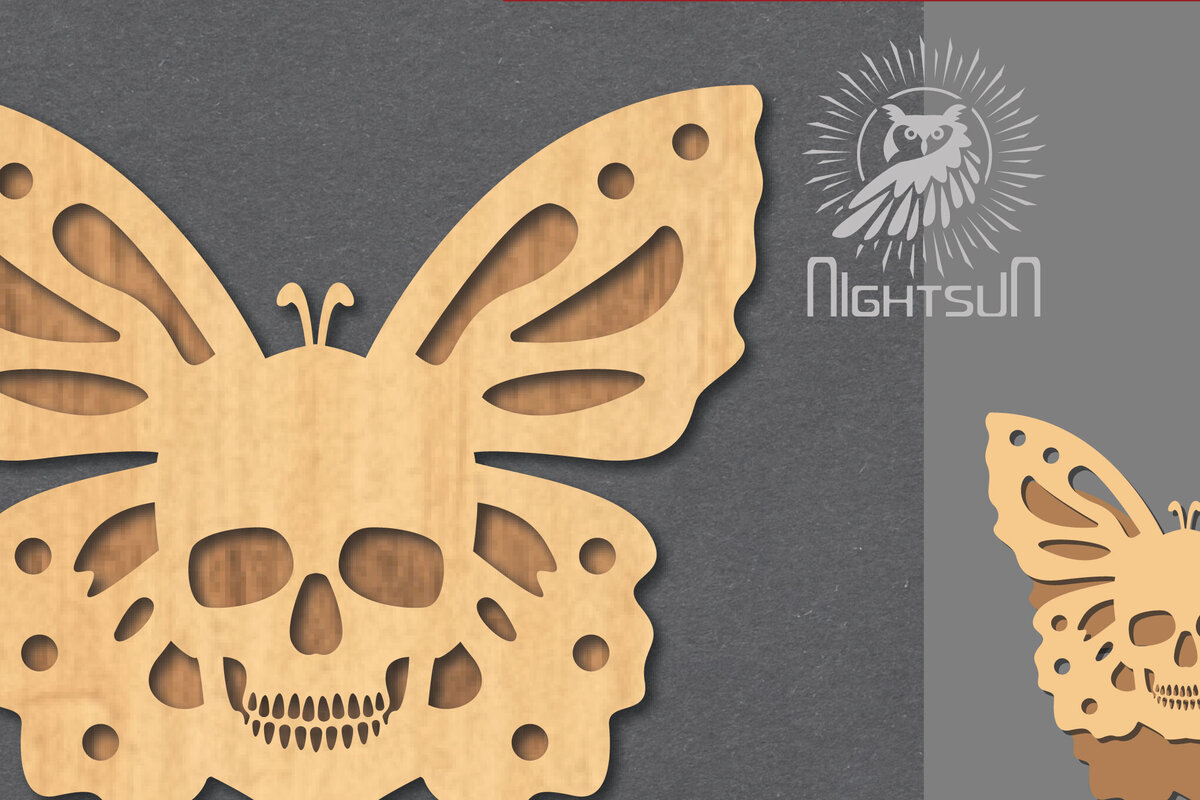 Σετ των 2 Intra απο ξύλο plywood 3mm-4mm πάχος Διακόσμηση κοπής με λέιζερ κρανίου πεταλούδας 6 Δίασταση 15x15 cm INTRAFABR-123688956