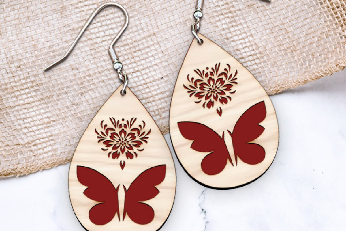 Σετ των 3 Intra απο ξύλο plywood 3mm-4mm πάχος Σκουλαρίκια με ελατήρια πεταλούδας . Δίασταση 4x4 cm INTRAFABR-116374401