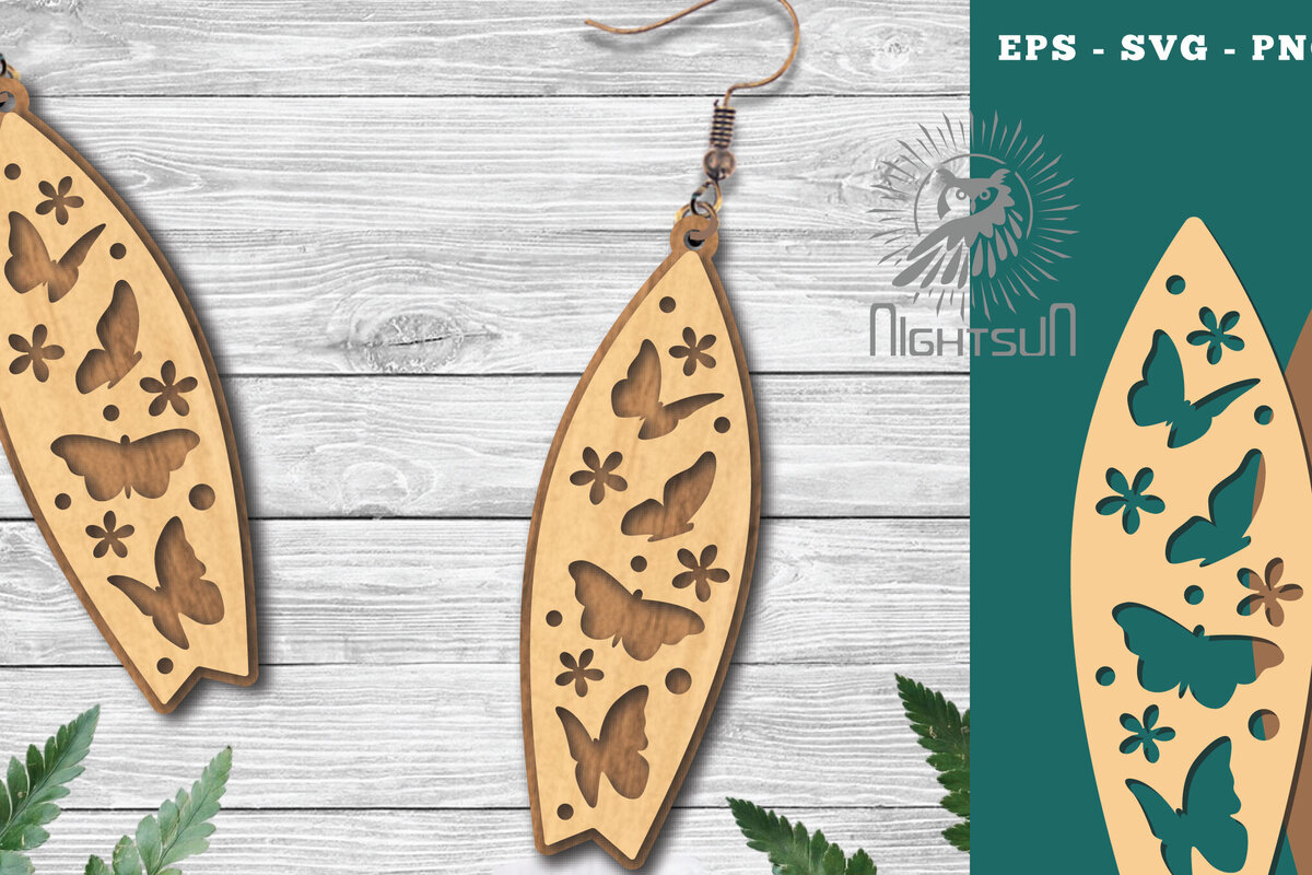 Σετ των 3 Intra απο ξύλο plywood 3mm-4mm πάχος Σκουλαρίκια κομμένα με λέιζερ σανίδα του σερφ Butterfly Δίασταση 3x3 cm INTRAFABR-114527895