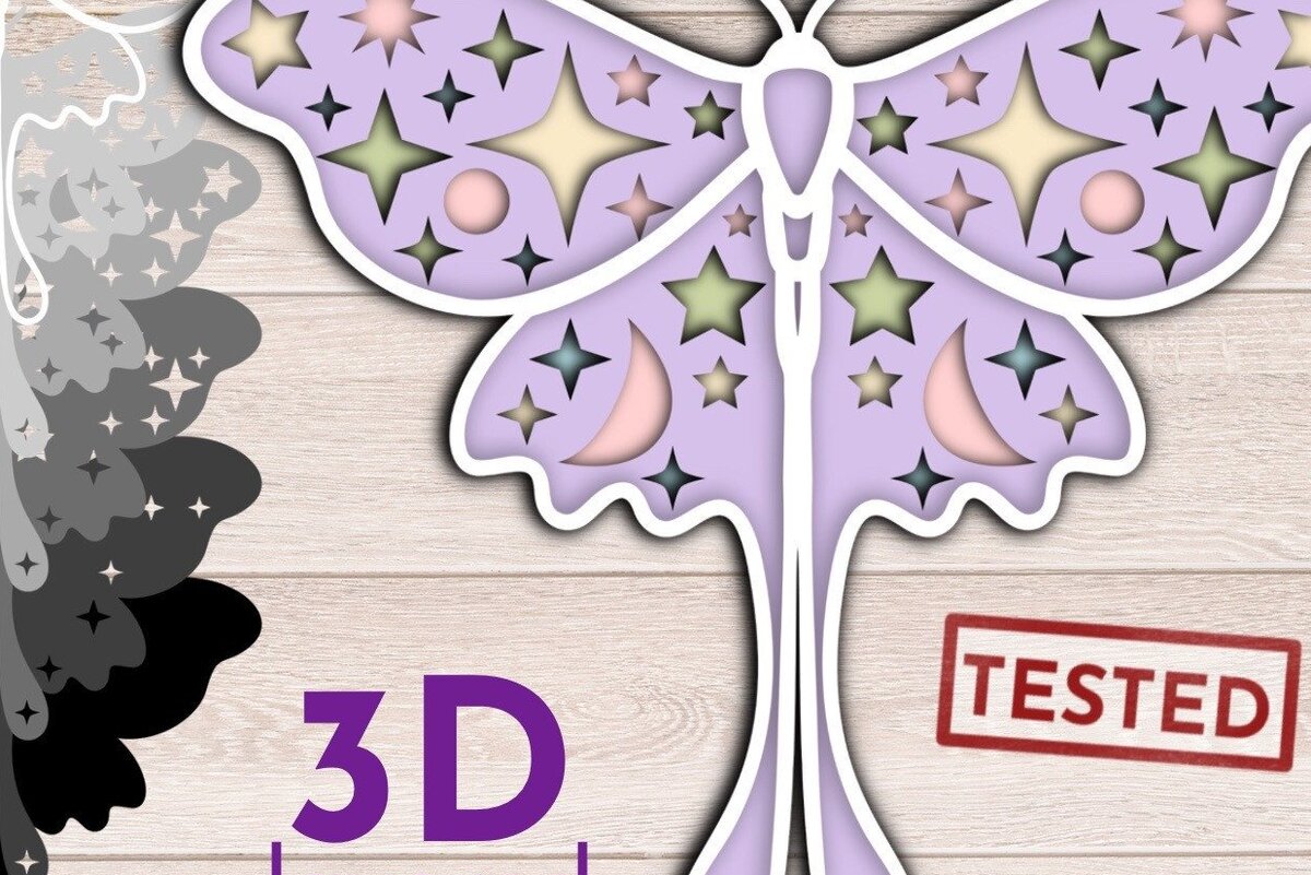 Σετ των 2 Intra απο ξύλο plywood 3mm-4mm πάχος Butterfly 3D Layered, File Δίασταση 15x15 cm INTRAFABR-31710586