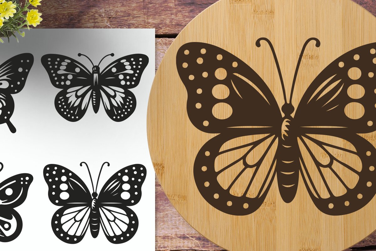 Intra απο ξύλο plywood 3mm-4mm πάχος Butterfly | Χαραγμένο με λέιζερ Δίασταση 30x20 cm INTRAFABR-125080783