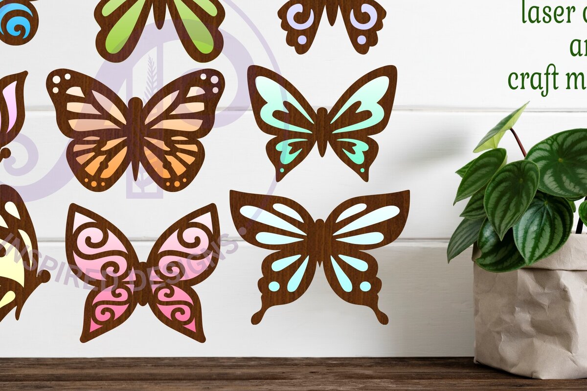 Intra απο ξύλο plywood 3mm-4mm πάχος Butterfly Two Layer Cut Outs  Δίασταση 30x20 cm INTRAFABR-81532481