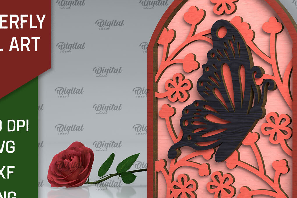 Intra απο ξύλο plywood 3mm-4mm πάχος Σχέδιο κοπής με λέιζερ τέχνης τοίχου πεταλούδας Δίασταση 40x40 cm INTRAFABR-102117806