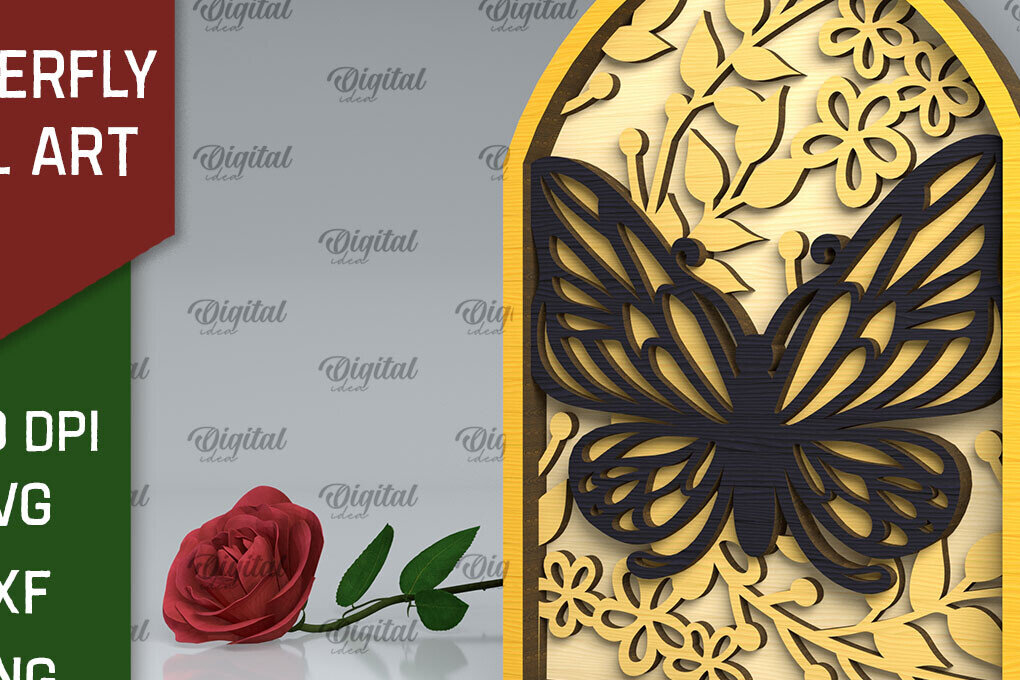 Intra απο ξύλο plywood 3mm-4mm πάχος Σχέδιο κοπής με λέιζερ τέχνης τοίχου πεταλούδας Δίασταση 40x40 cm INTRAFABR-102117850