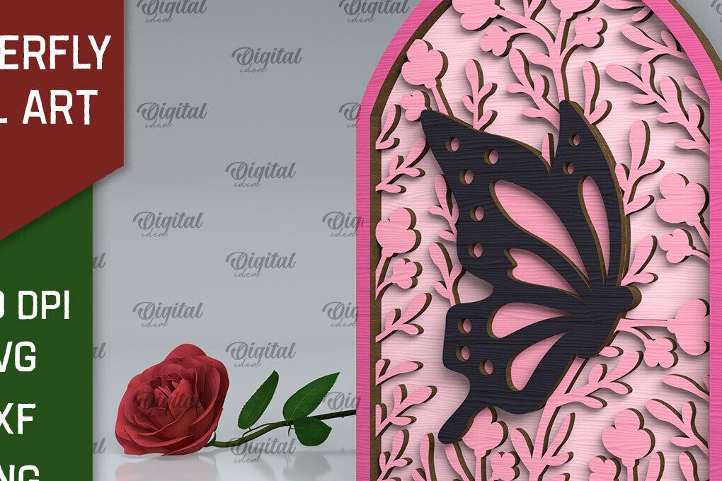 Intra απο ξύλο plywood 3mm-4mm πάχος Σχέδιο κοπής με λέιζερ τέχνης τοίχου πεταλούδας Δίασταση 40x40 cm INTRAFABR-102117912