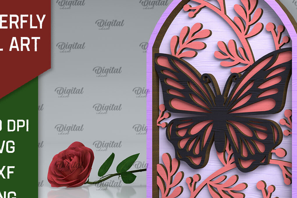 Intra απο ξύλο plywood 3mm-4mm πάχος Σχέδιο κοπής με λέιζερ τέχνης τοίχου πεταλούδας Δίασταση 40x40 cm INTRAFABR-102117261