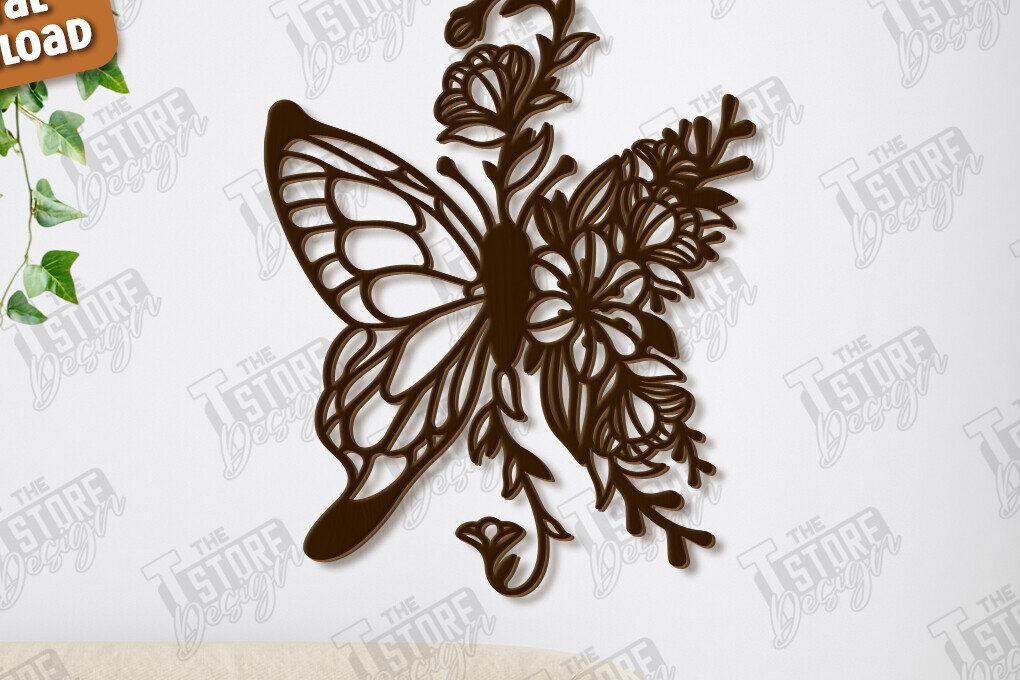 Intra απο ξύλο plywood 3mm-4mm πάχος Διακόσμηση τοίχου πεταλούδας με λέιζερ | Τέχνη τοίχου Δίασταση 40x40 cm INTRAFABR-123419181