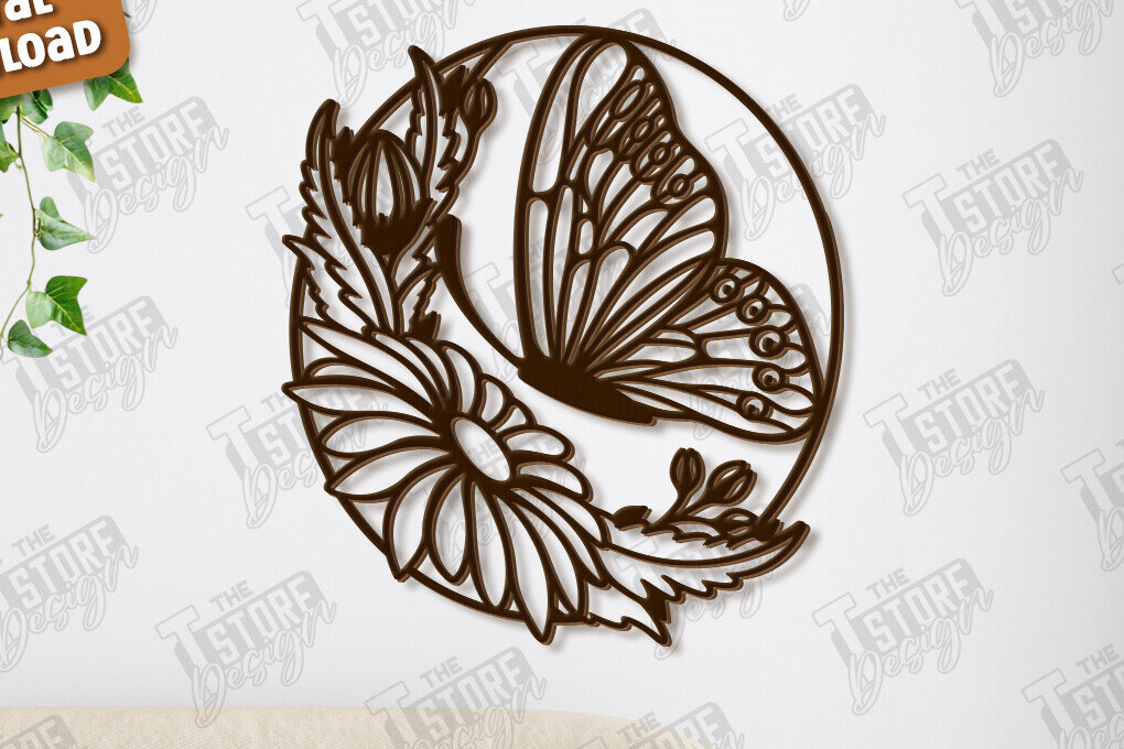 Intra απο ξύλο plywood 3mm-4mm πάχος Διακόσμηση τοίχου πεταλούδας με λέιζερ | Τέχνη τοίχου Δίασταση 40x40 cm INTRAFABR-123419178