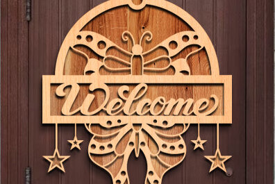 Σετ των 3 Intra απο ξύλο plywood 3mm-4mm πάχος Butterfly Welcome Sign . Δίασταση 3x3 cm INTRAFABR-76213630