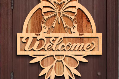 Σετ των 3 Intra απο ξύλο plywood 3mm-4mm πάχος Butterfly Welcome Sign . Δίασταση 3x3 cm INTRAFABR-76213638