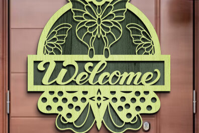 Σετ των 3 Intra απο ξύλο plywood 3mm-4mm πάχος Butterfly Welcome Sign . Δίασταση 3x3 cm INTRAFABR-76213649
