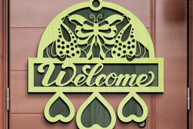 Intra απο ξύλο plywood 3mm-4mm πάχος Butterfly Welcome Sign . Δίασταση 30x20 cm INTRAFABR-76213700