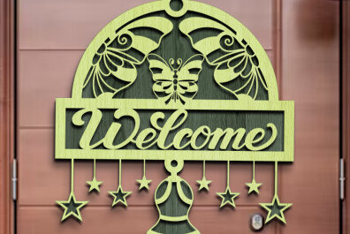 Intra απο ξύλο plywood 3mm-4mm πάχος Butterfly Welcome Sign . Δίασταση 30x20 cm INTRAFABR-76213705