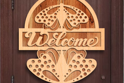 Σετ των 3 Intra απο ξύλο plywood 3mm-4mm πάχος Butterfly Welcome Sign . Δίασταση 3x3 cm INTRAFABR-76213614