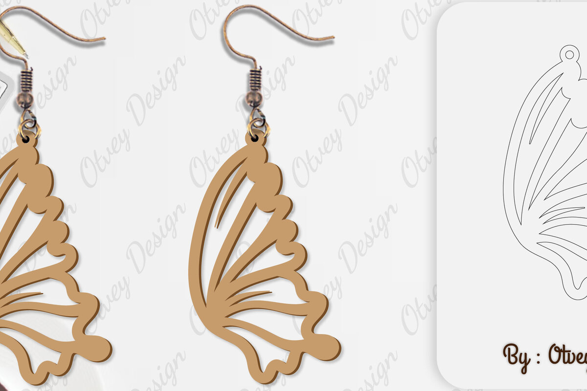 Σετ των 3 Intra απο ξύλο plywood 3mm-4mm πάχος Σκουλαρίκι με φτερό πεταλούδας Δίασταση 3x3 cm INTRAFABR-101162650