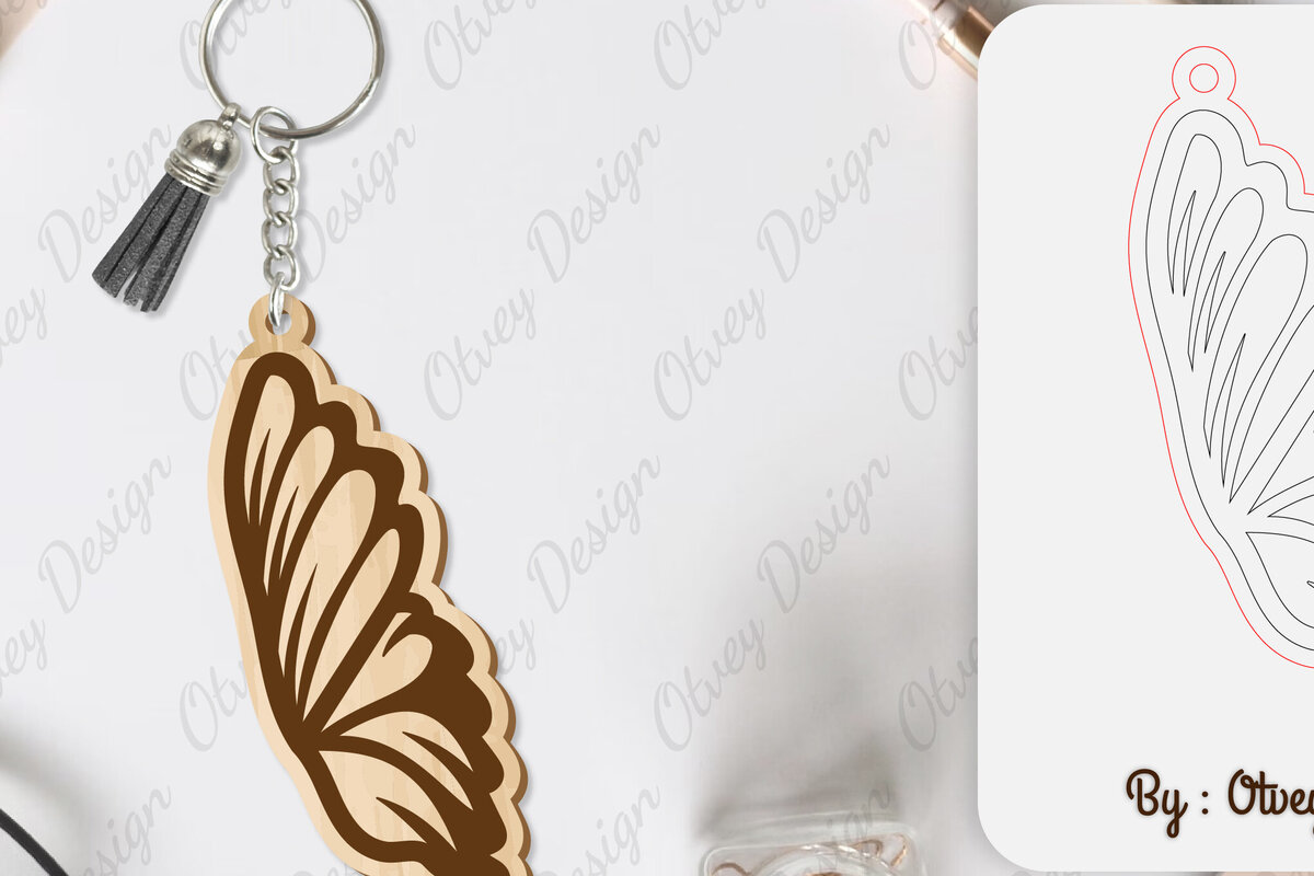 Σετ των 3 Intra απο ξύλο plywood 3mm-4mm πάχος Μπρελόκ με φτερό πεταλούδας με λέιζερ Δίασταση 6x6 cm INTRAFABR-101180131