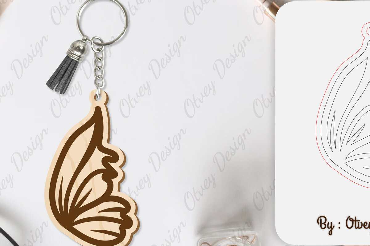 Σετ των 3 Intra απο ξύλο plywood 3mm-4mm πάχος Μπρελόκ με φτερό πεταλούδας με λέιζερ Δίασταση 6x6 cm INTRAFABR-101180144