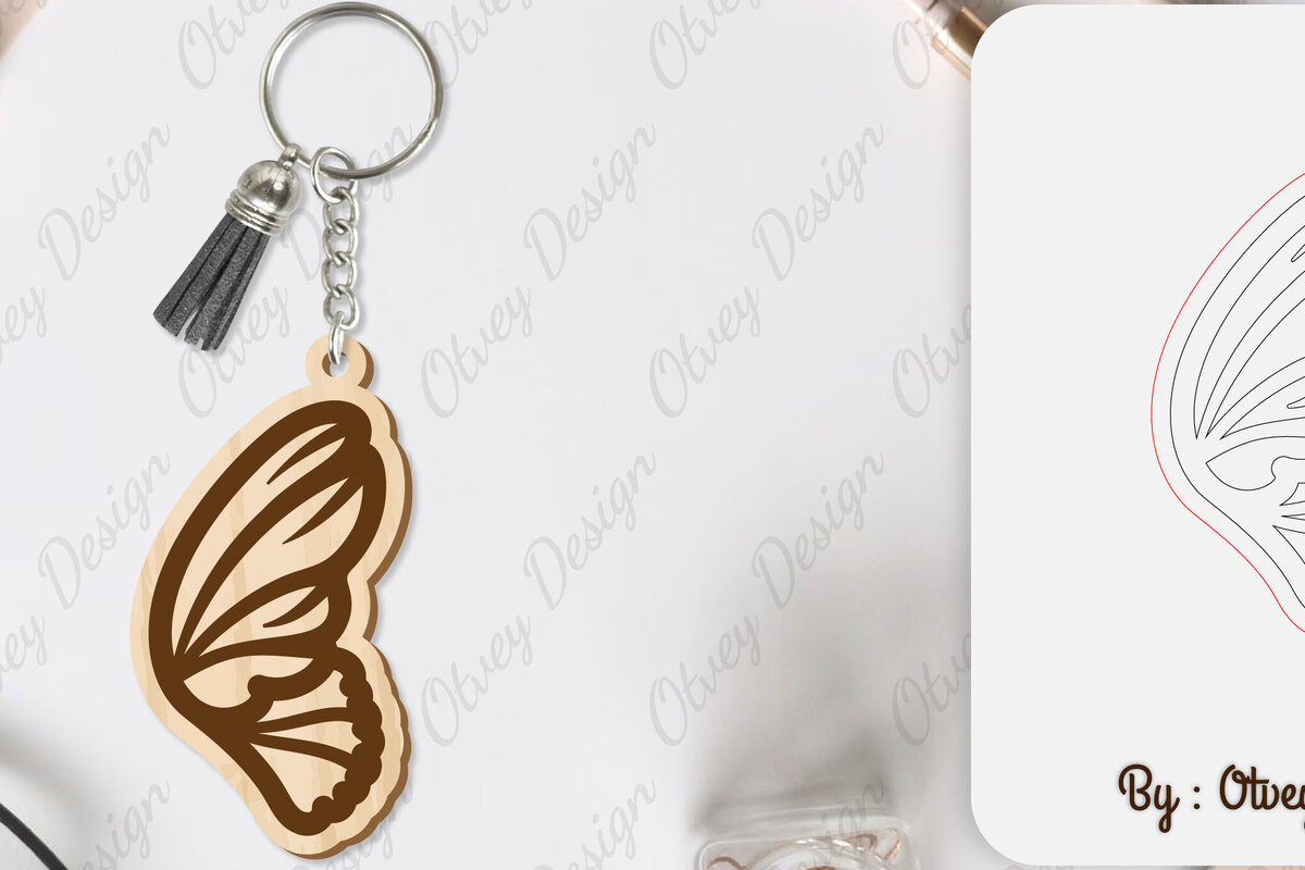 Σετ των 3 Intra απο ξύλο plywood 3mm-4mm πάχος Μπρελόκ με φτερό πεταλούδας με λέιζερ Δίασταση 6x6 cm INTRAFABR-101180159