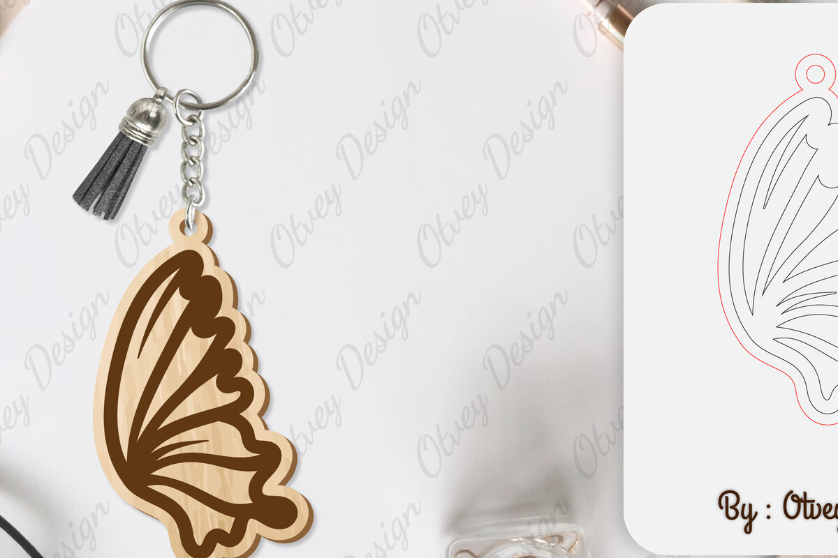 Σετ των 3 Intra απο ξύλο plywood 3mm-4mm πάχος Μπρελόκ με φτερό πεταλούδας με λέιζερ Δίασταση 6x6 cm INTRAFABR-101180180