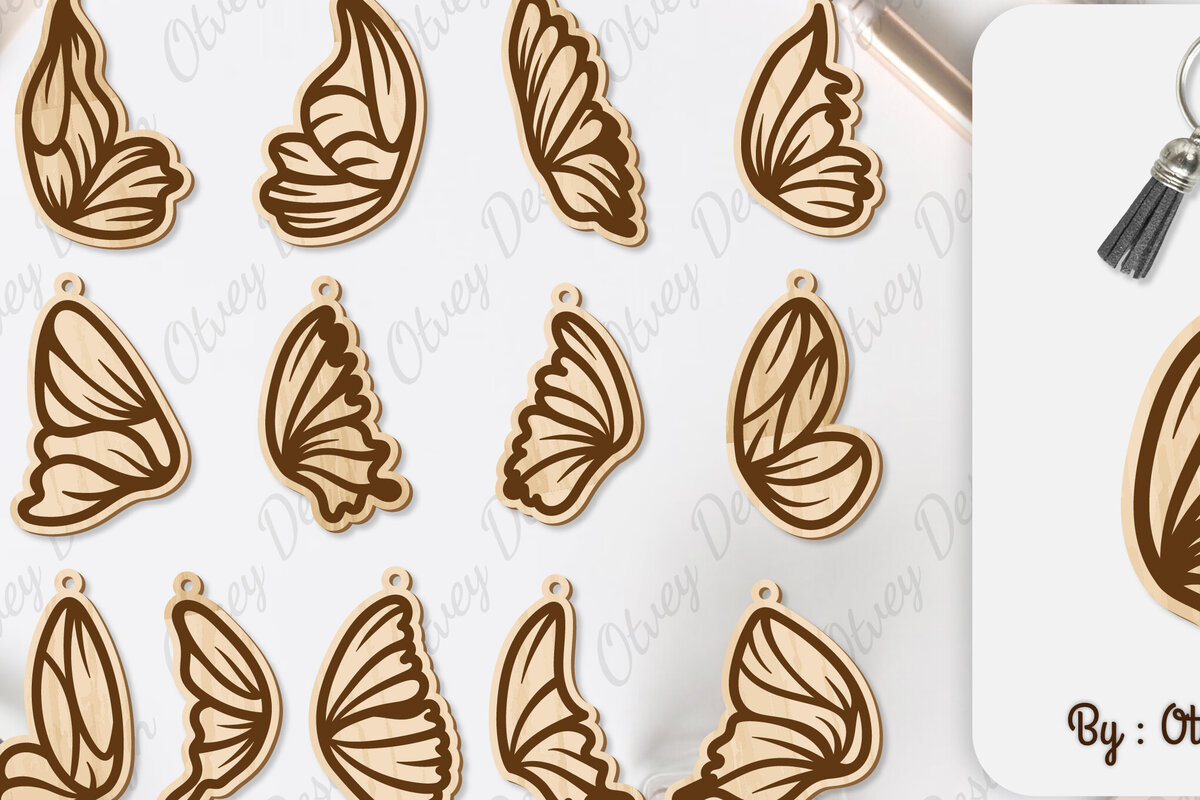 Σετ των 3 Intra απο ξύλο plywood 3mm-4mm πάχος κοπής με λέιζερ μπρελόκ με φτερό πεταλούδας Δίασταση 6x6 cm INTRAFABR-100162535