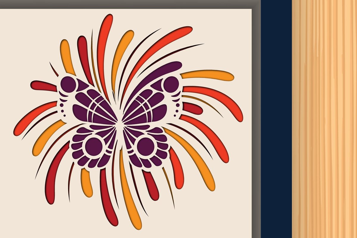 Intra απο ξύλο plywood 3mm-4mm πάχος Πεταλούδα με Firework Shadow Box Δίασταση 25x25 cm INTRAFABR-34889548