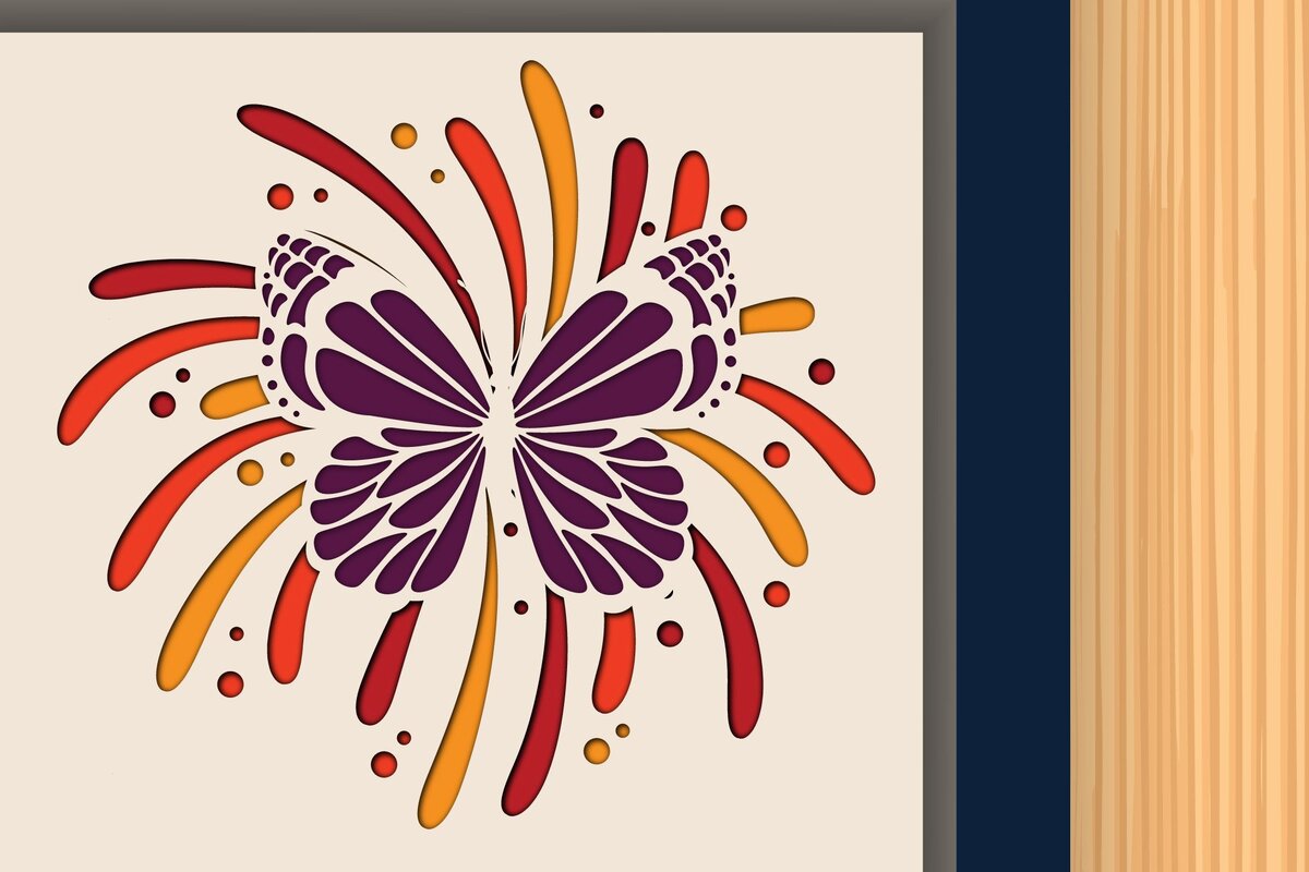 Σετ των 3 Intra απο ξύλο plywood 3mm-4mm πάχος Πεταλούδα με Firework Shadow Box Δίασταση 25x25 cm INTRAFABR-34889716