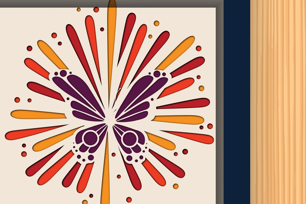 Σετ των 2 Intra απο ξύλο plywood 3mm-4mm πάχος Πεταλούδα με Firework Shadow Box Δίασταση 25x25 cm INTRAFABR-34889947