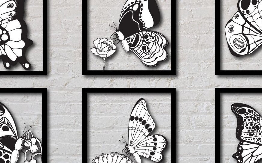 Σετ των 2 Intra απο ξύλο plywood 3mm-4mm πάχος Πεταλούδας με Σκιά Λουλουδιού Δίασταση 25x25 cm INTRAFABR-33162064