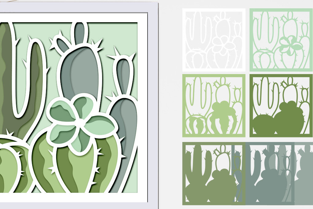 Σετ των 3 Intra απο ξύλο plywood 3mm-4mm πάχος Cactus 3d Shadow Box Layered Δίασταση 8x8 cm INTRAFABR-75109653