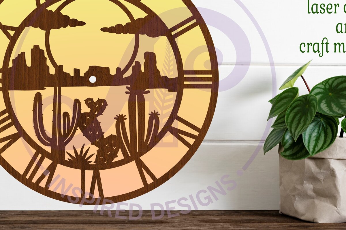 Σετ των 3 Intra απο ξύλο plywood 3mm-4mm πάχος Cactus Desert Clock Ρολόι τοίχου Cactus Cut  Δίασταση 8x8 cm INTRAFABR-113348486
