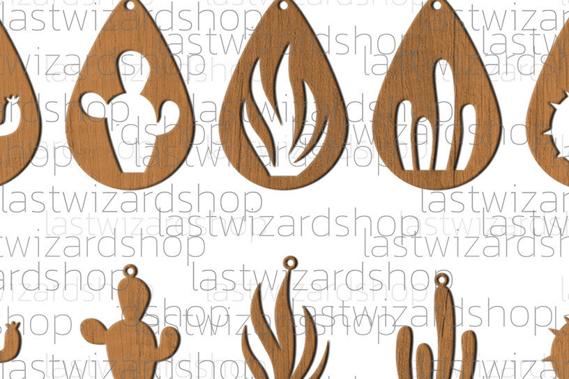 Σετ των 3 Intra απο ξύλο plywood 3mm-4mm πάχος Σκουλαρίκια Cactus Desert , Faux Leather Δίασταση 3x3 cm INTRAFABR-24969450