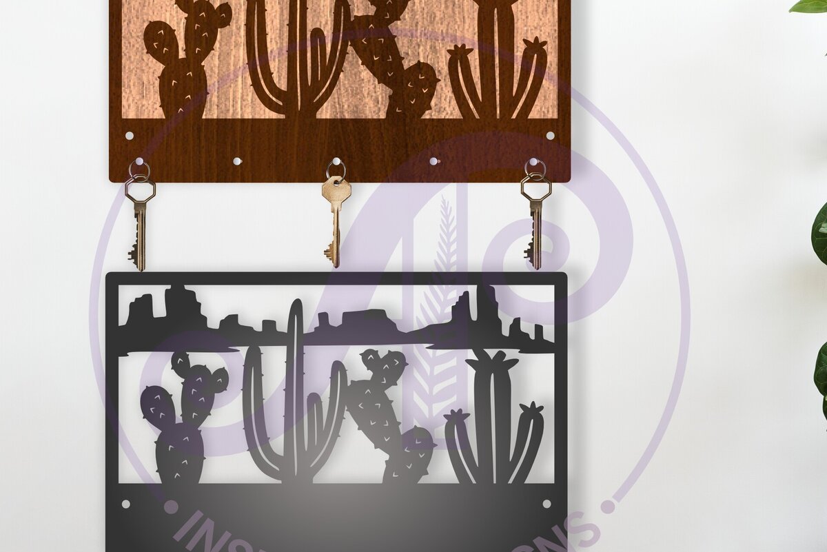 Σετ των 2 Intra απο ξύλο plywood 3mm-4mm πάχος Σχέδια θήκης κλειδιού Cactus Desert Δίασταση 12x12 cm INTRAFABR-116496565