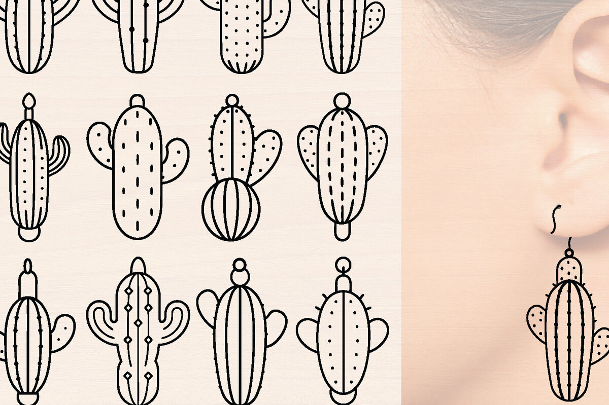 Σετ των 3 Intra απο ξύλο plywood 3mm-4mm πάχος Σκουλαρίκια Κάκτου Cut  Δίασταση 3x3 cm INTRAFABR-110148351