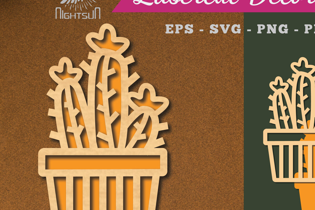 Σετ των 2 Intra απο ξύλο plywood 3mm-4mm πάχος Διακόσμηση Cactus 1 Δίασταση 15x15 cm INTRAFABR-113391179