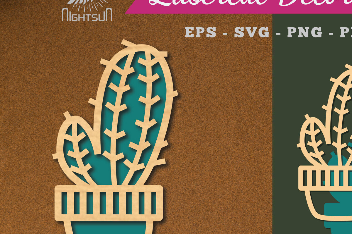 Σετ των 2 Intra απο ξύλο plywood 3mm-4mm πάχος Διακόσμηση Cactus 4 Δίασταση 15x15 cm INTRAFABR-113391267