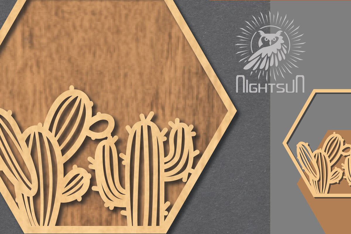 Σετ των 2 Intra απο ξύλο plywood 3mm-4mm πάχος Σήμα κοπής με λέιζερ κάκτου 1 Δίασταση 15x15 cm INTRAFABR-120324315