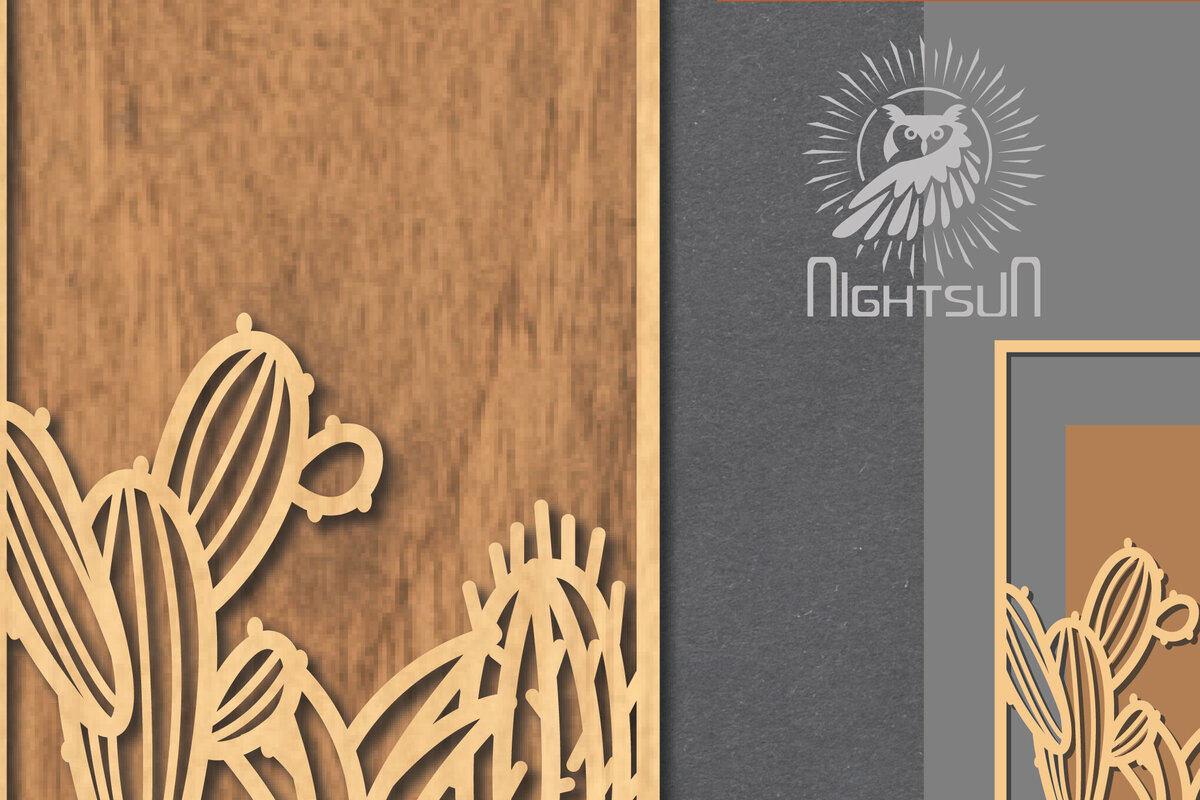 Σετ των 3 Intra απο ξύλο plywood 3mm-4mm πάχος Σήμα κοπής με λέιζερ κάκτου 5 Δίασταση 15x15 cm INTRAFABR-120324676