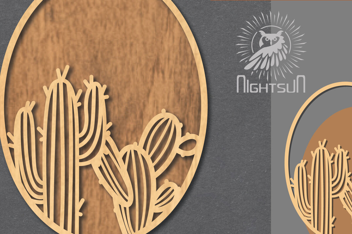 Σετ των 2 Intra απο ξύλο plywood 3mm-4mm πάχος Σήμα κοπής με λέιζερ κάκτου 6 Δίασταση 15x15 cm INTRAFABR-120324724