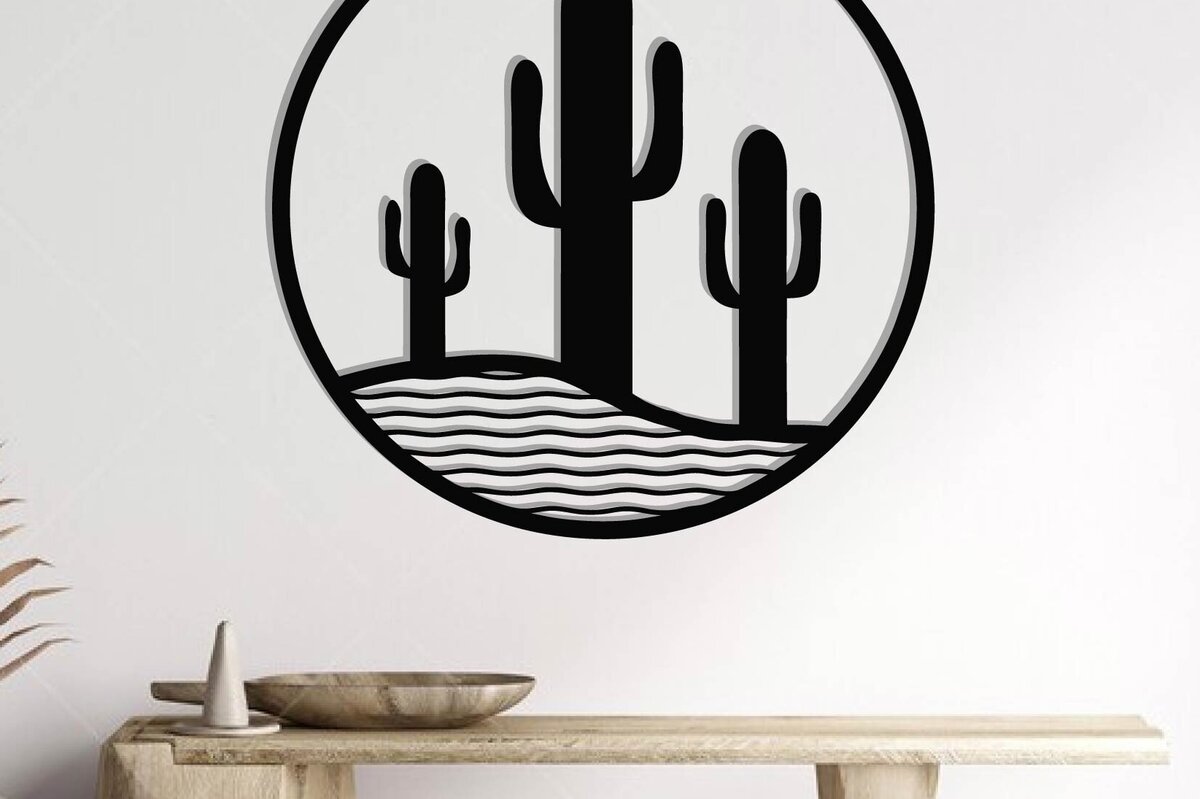 Intra απο ξύλο plywood 3mm-4mm πάχος Cactus Metal Wall Art, κοπής με λέιζερ Δίασταση 40x40 cm INTRAFABR-119299008