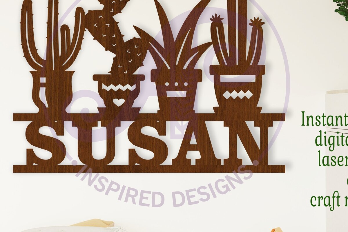 Σετ των 3 Intra απο ξύλο plywood 3mm-4mm πάχος κοπής με λέιζερ Sign Name Cactus Δίασταση 6x6 cm INTRAFABR-113085313