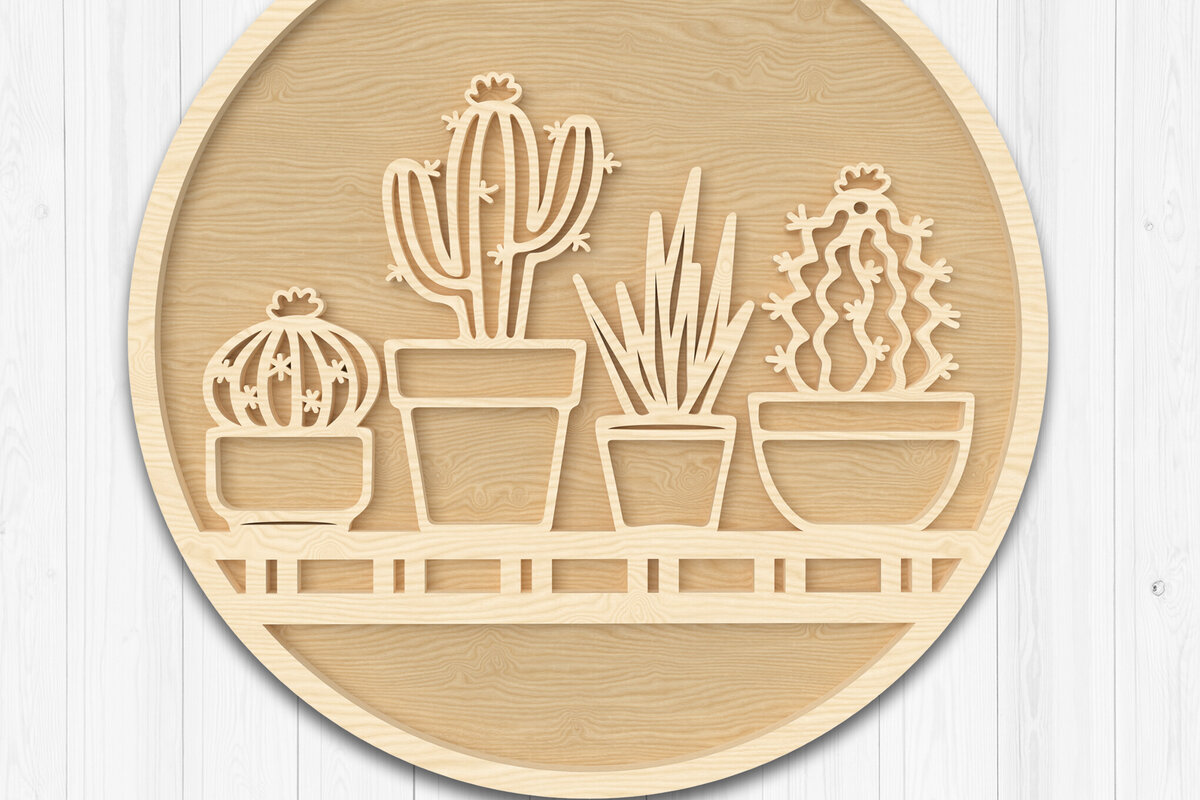 Intra απο ξύλο plywood 3mm-4mm πάχος Cactus Plant Shelf Wall Art Δίασταση 40x40 cm INTRAFABR-111375953
