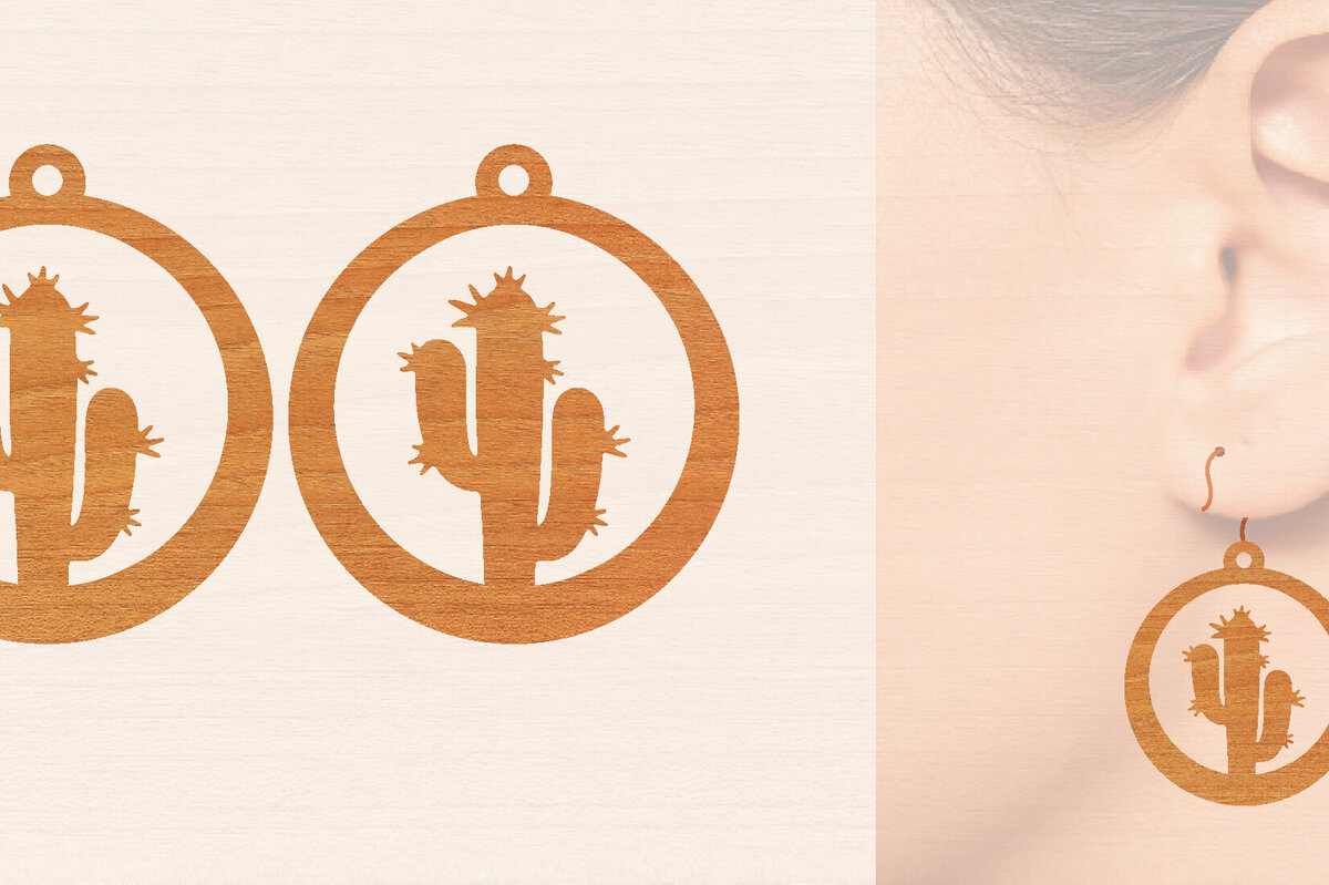 Σετ των 3 Intra απο ξύλο plywood 3mm-4mm πάχος Ξύλινα σκουλαρίκια κάκτου με λέιζερ Δίασταση 3x3 cm INTRAFABR-98722909