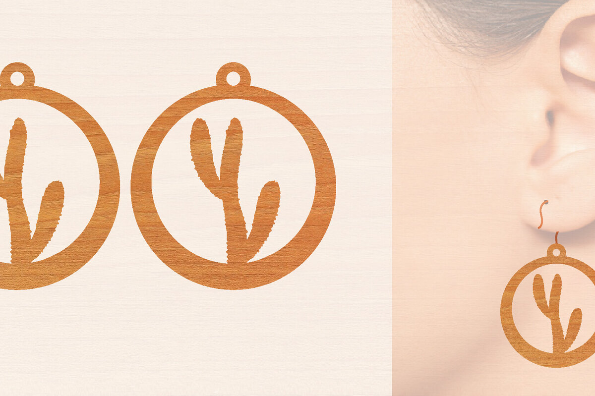 Σετ των 3 Intra απο ξύλο plywood 3mm-4mm πάχος Ξύλινα σκουλαρίκια κάκτου με λέιζερ Δίασταση 3x3 cm INTRAFABR-98722995