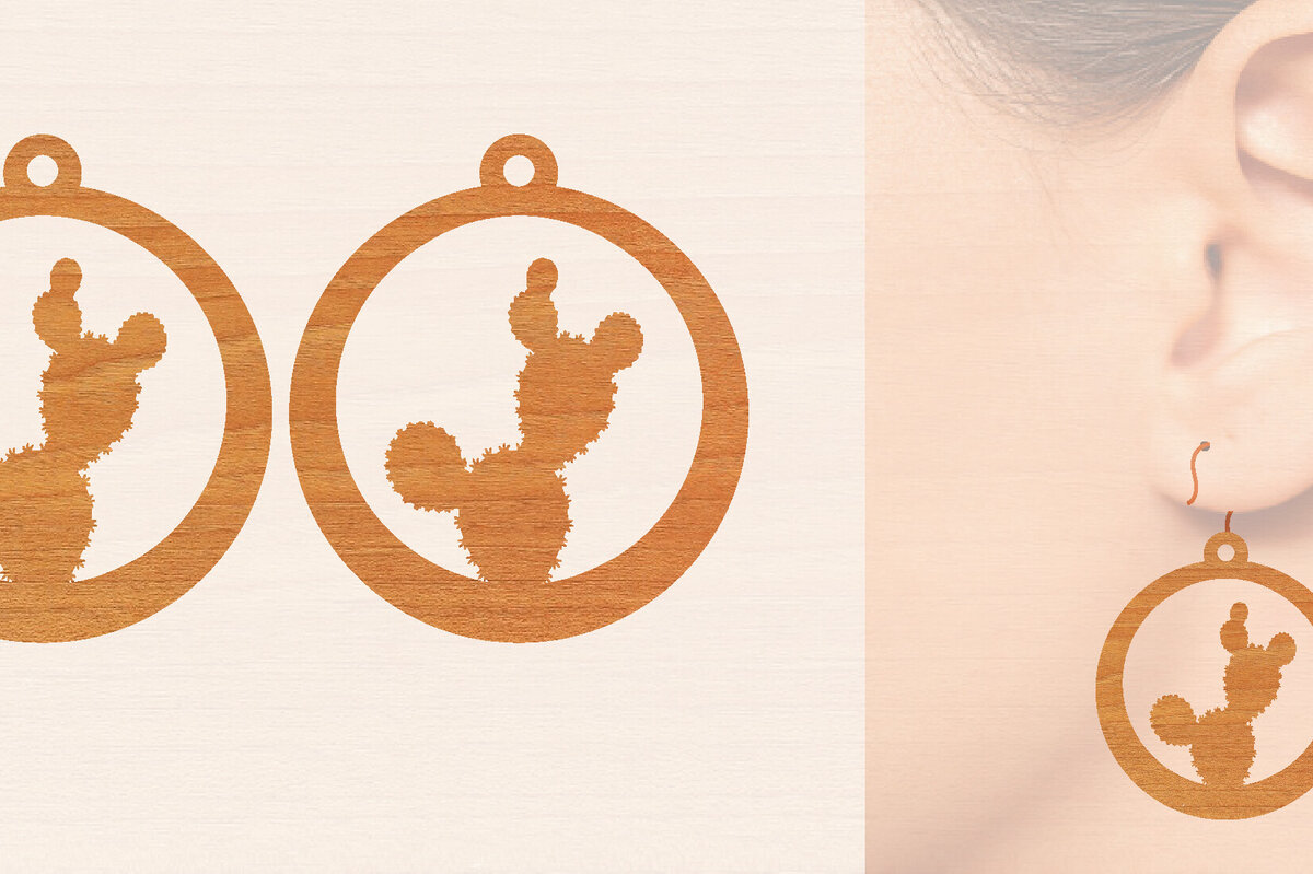 Σετ των 3 Intra απο ξύλο plywood 3mm-4mm πάχος Ξύλινα σκουλαρίκια κάκτου με λέιζερ Δίασταση 3x3 cm INTRAFABR-98723022