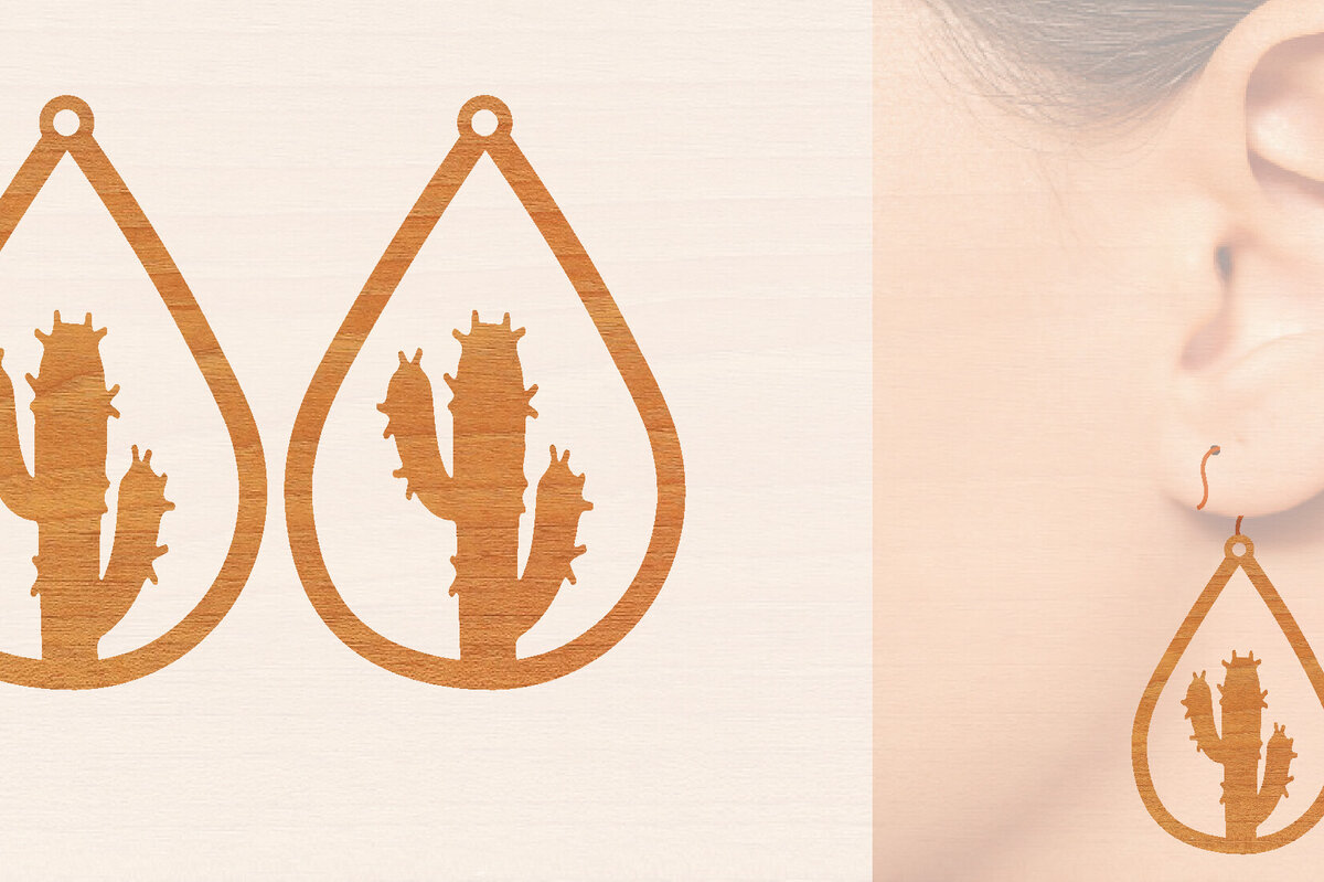 Σετ των 3 Intra απο ξύλο plywood 3mm-4mm πάχος Ξύλινα σκουλαρίκια κάκτου με λέιζερ Δίασταση 3x3 cm INTRAFABR-98720443