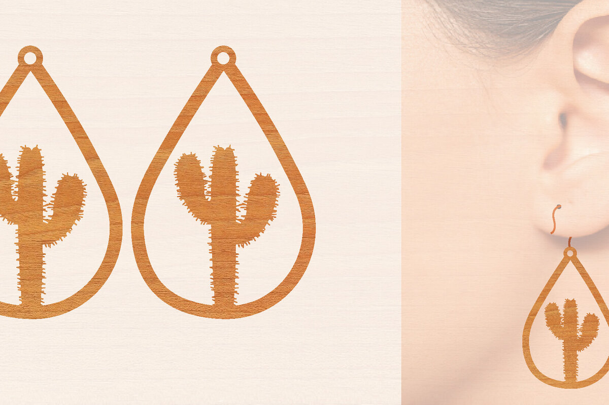 Σετ των 3 Intra απο ξύλο plywood 3mm-4mm πάχος Ξύλινα σκουλαρίκια κάκτου με λέιζερ Δίασταση 3x3 cm INTRAFABR-98720492