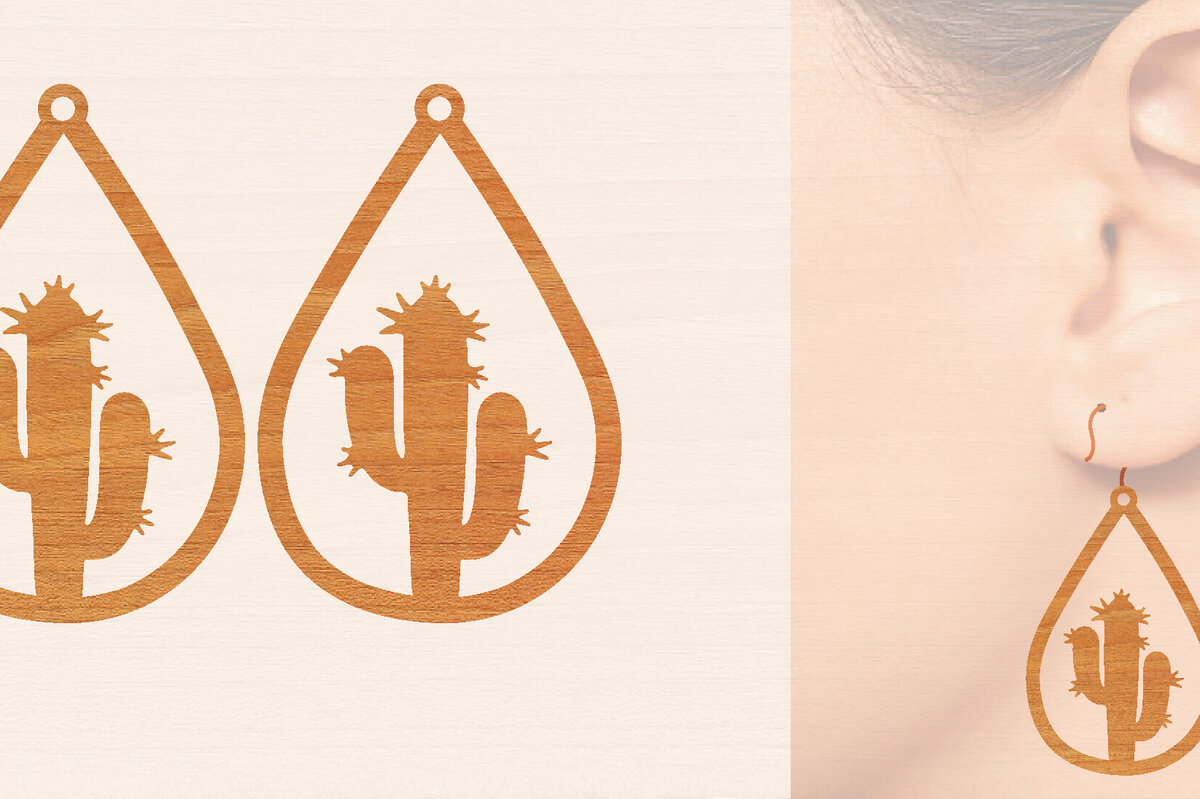 Σετ των 3 Intra απο ξύλο plywood 3mm-4mm πάχος Ξύλινα σκουλαρίκια κάκτου με λέιζερ Δίασταση 3x3 cm INTRAFABR-98720516