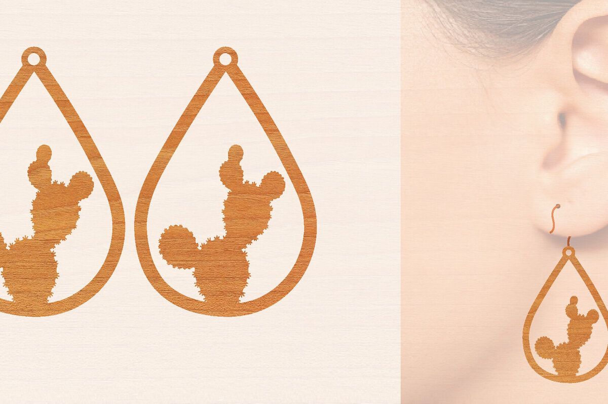 Σετ των 3 Intra απο ξύλο plywood 3mm-4mm πάχος Ξύλινα σκουλαρίκια κάκτου με λέιζερ Δίασταση 3x3 cm INTRAFABR-98722730