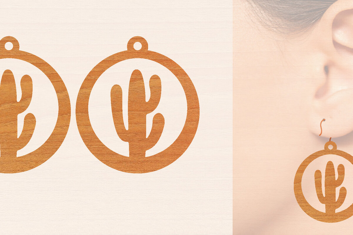 Σετ των 3 Intra απο ξύλο plywood 3mm-4mm πάχος Ξύλινα σκουλαρίκια κάκτου με λέιζερ Δίασταση 3x3 cm INTRAFABR-98722802