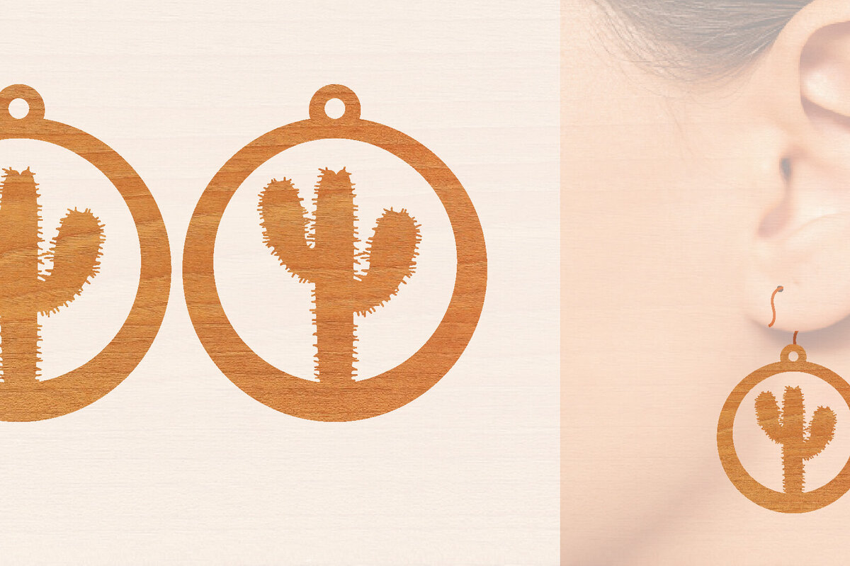 Σετ των 3 Intra απο ξύλο plywood 3mm-4mm πάχος Ξύλινα σκουλαρίκια κάκτου με λέιζερ Δίασταση 3x3 cm INTRAFABR-98722885